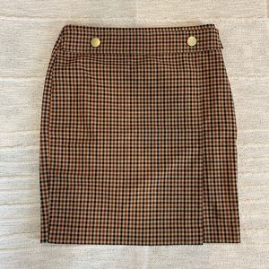 Ann Taylor Petite Plaid Button Tab Pencil Skirt
